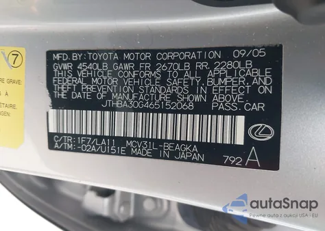 2006 Lexus Es 330 z USA, uszkodzony, nr VIN JTHBA30G465152068